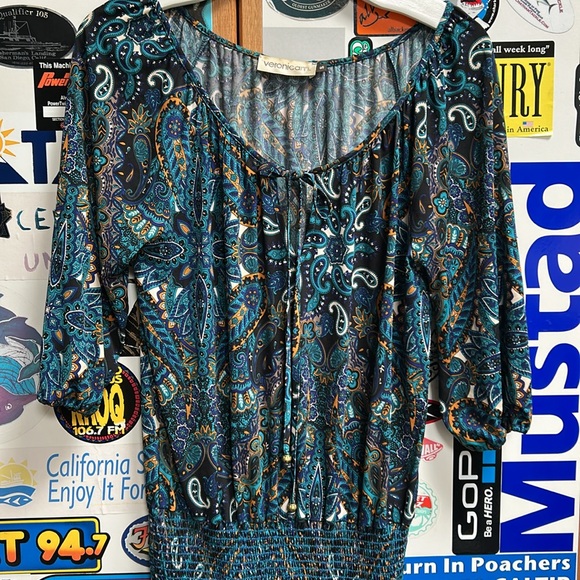 veronica m. Women’s 70’s Dress Paisley Mini Stretch Boho Dress Size S - Picture 1 of 4